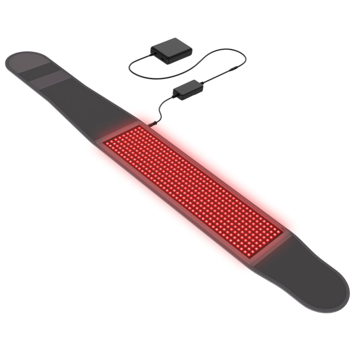 Hooga red light therapy belt with its illuminated inner surface, controller and battery