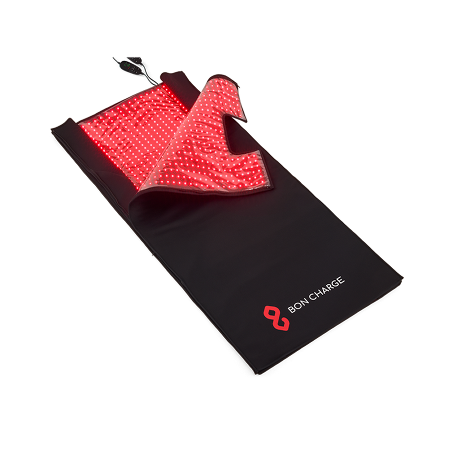 BON CHARGE red light therapy blanket with its illuminated inner surface and controller