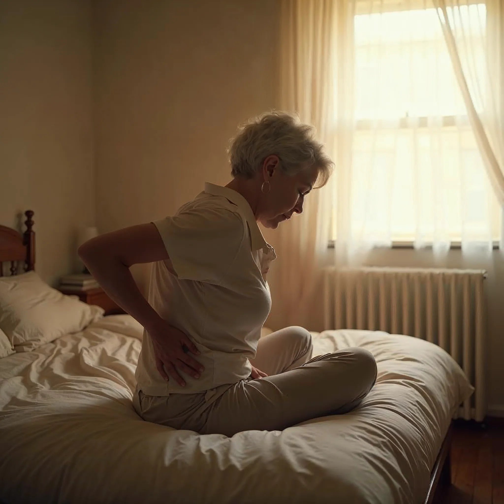 Woman recording lower-back comfort before a routine
